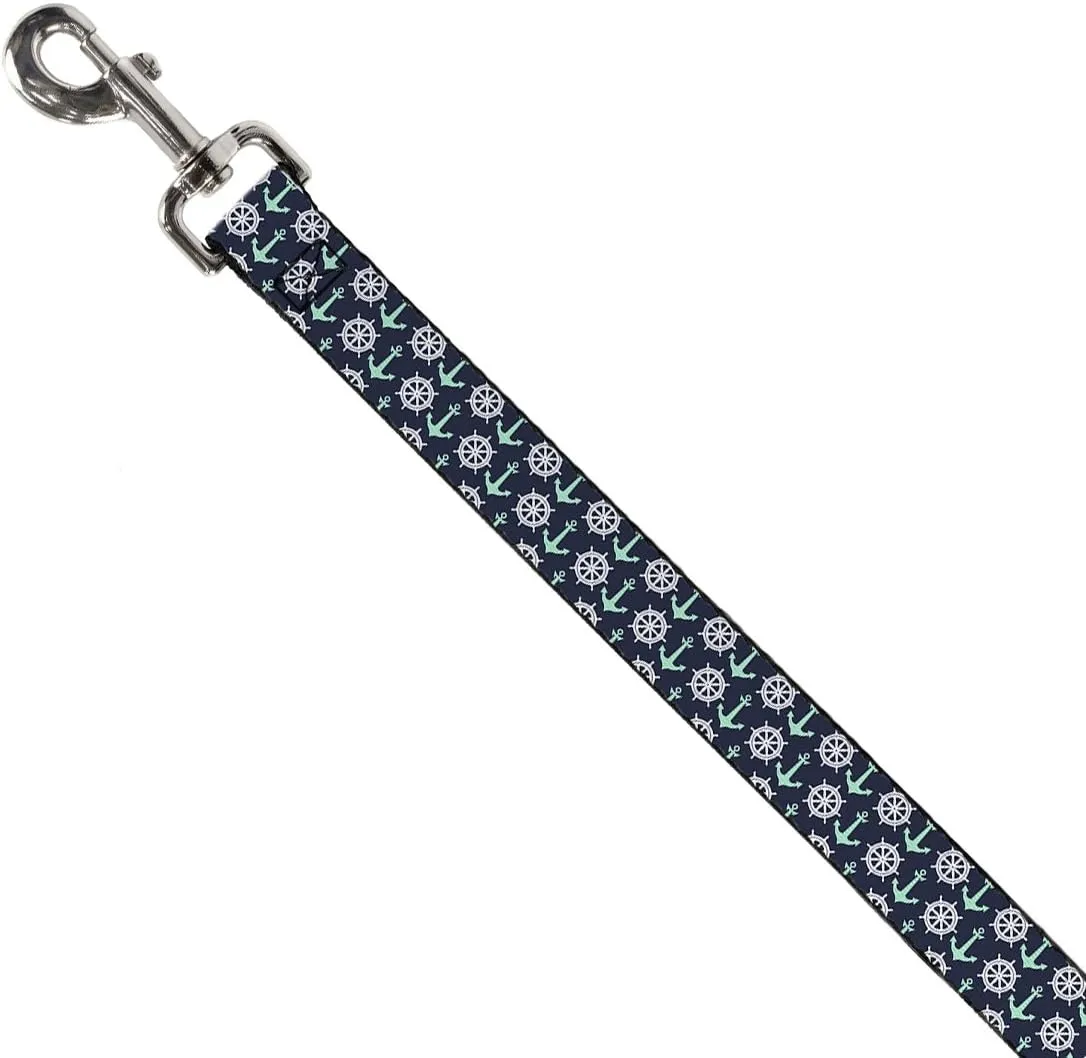 Dog Leash Anchor2 Helm Monogram Navy Turquoise White 6 Feet Long 1.5 Inch Wide
