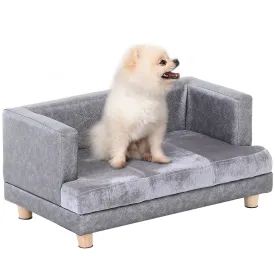 Dog Sofa Bed for Small-Sized Dogs Elevated Pet Chair with PU Cover Soft Cushion Cat Couch Lounger with Anti-slip Legs - Grey