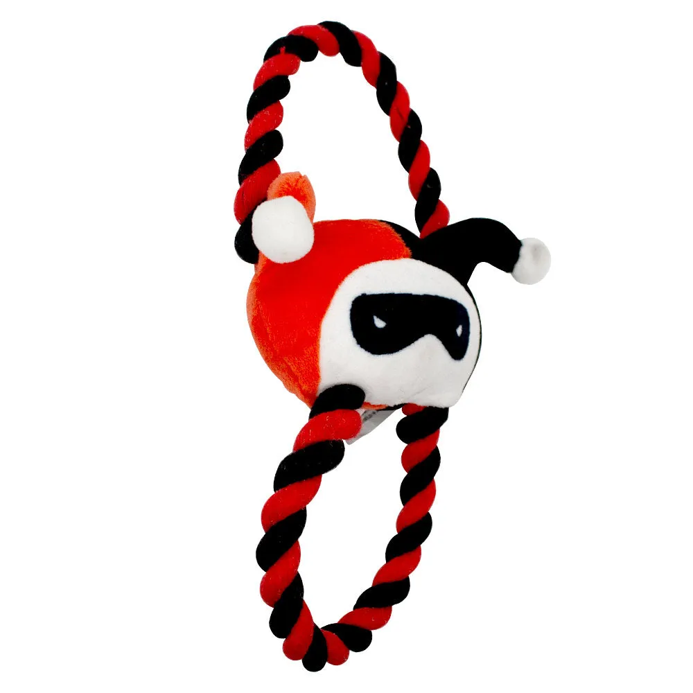 Dog Toy Plush Rope Toy - Harley Quinn Face Plush   Black Red Round Ropes