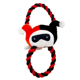 Dog Toy Plush Rope Toy - Harley Quinn Face Plush   Black Red Round Ropes