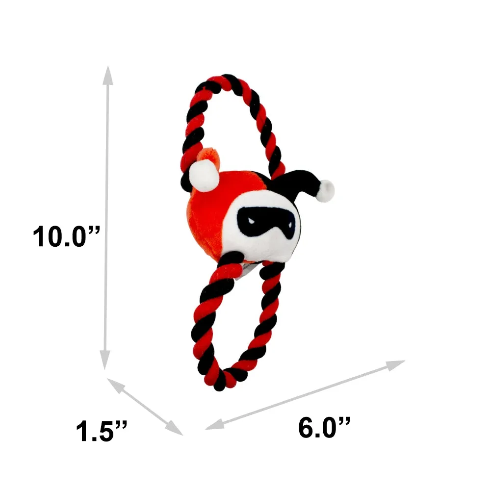 Dog Toy Plush Rope Toy - Harley Quinn Face Plush   Black Red Round Ropes