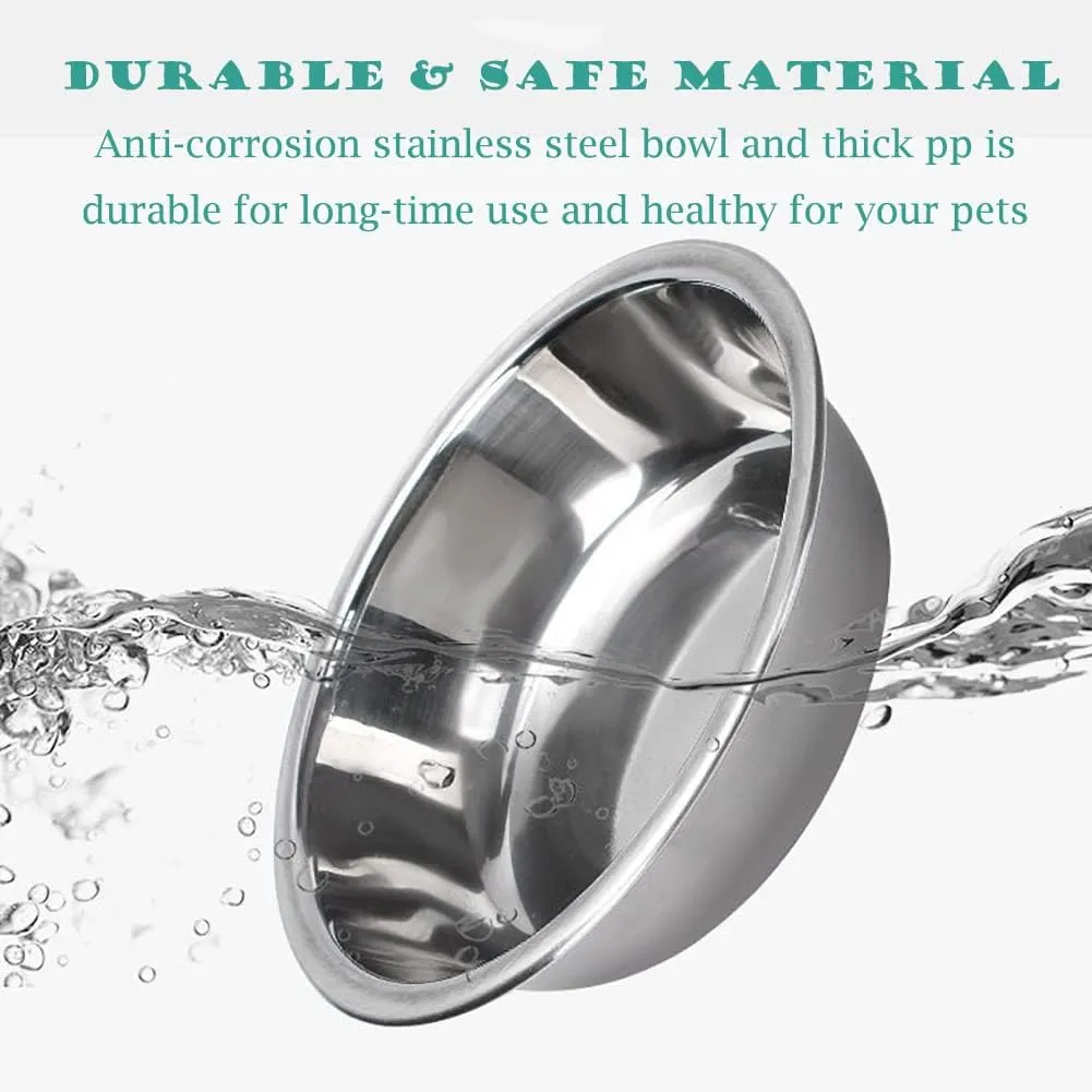Double Dog Cat Bowls, Pet Food and Water Bowl Set With Automatic Dispenser Bottle, Detachable Stainless Steel Bowl, Gravity Feeder No-Spill for Cats, Dogs, Puppies, Kittens, Rabbits