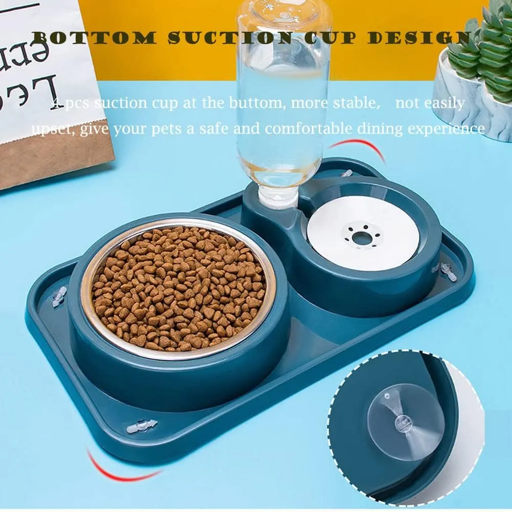 Double Dog Cat Bowls, Pet Food and Water Bowl Set With Automatic Dispenser Bottle, Detachable Stainless Steel Bowl, Gravity Feeder No-Spill for Cats, Dogs, Puppies, Kittens, Rabbits