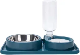 Double Dog Cat Bowls, Pet Food and Water Bowl Set With Automatic Dispenser Bottle, Detachable Stainless Steel Bowl, Gravity Feeder No-Spill for Cats, Dogs, Puppies, Kittens, Rabbits