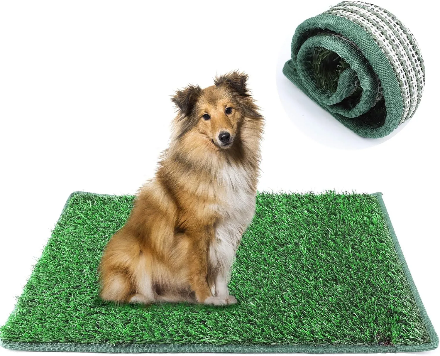 Edge Wrapping Pee Pads Dog Grass Pad Artificial Grass for Dogs Potty (39.4*31.5in-Hemmed Edge Grass),Washable Professional Training Grass Pee Pad for Indoor Outdoor Apartments