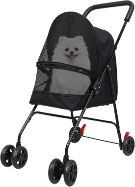 Foldable Pet Stroller 4 Wheels Pet Stroller Dog Cat Cage, Pet Stroller for Medium Small Dogs, Foldable Puppy Cage Jogger Stroller with Sun Cover, Breathable and Visible Mesh Black