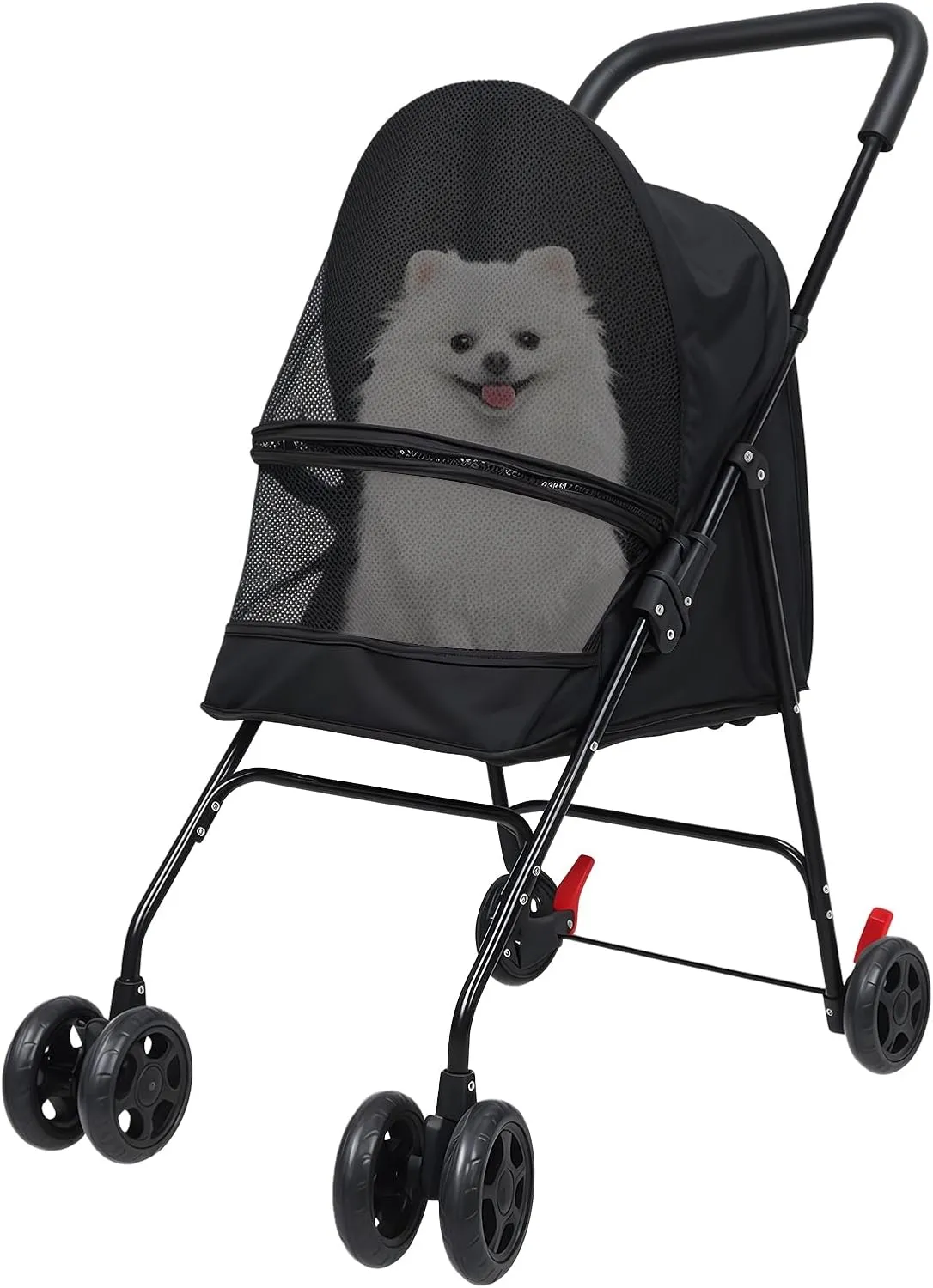 Foldable Pet Stroller 4 Wheels Pet Stroller Dog Cat Cage, Pet Stroller for Medium Small Dogs, Foldable Puppy Cage Jogger Stroller with Sun Cover, Breathable and Visible Mesh Black