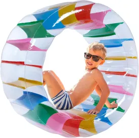Giant Inflatable Wheel Roller 43" Colorful Water Wheel Swimming Pool Roller Toy Rolling on The Lawn Giant Colorful Pool Toy Water Toy for Beach Human Hamster Wheel Indoor Outdoor Fun Toys