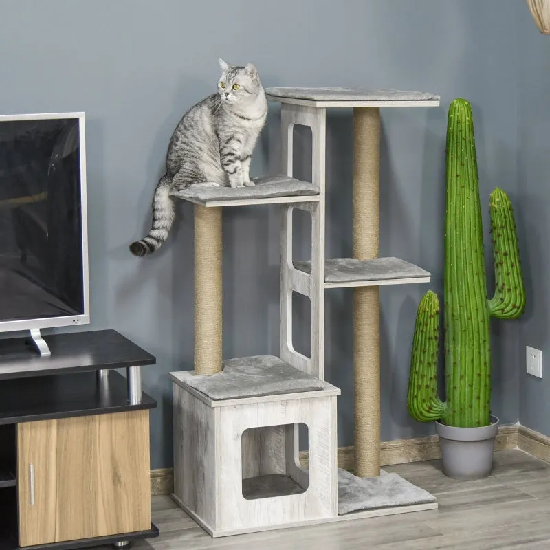 Grey Cat Tree Tower with Scratching Posts and Perches