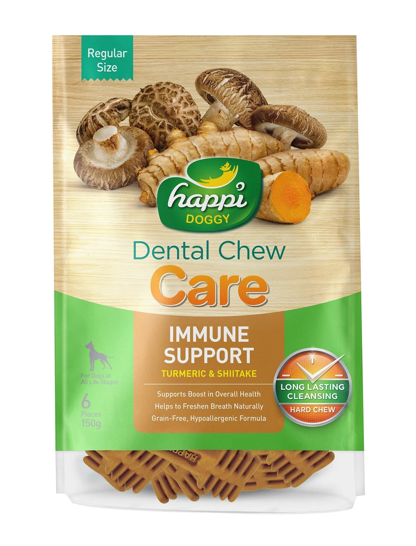Happi Doggy Care Turmeric & Shiitake Immune Support Grain-Free Dental Dog Chews 150g