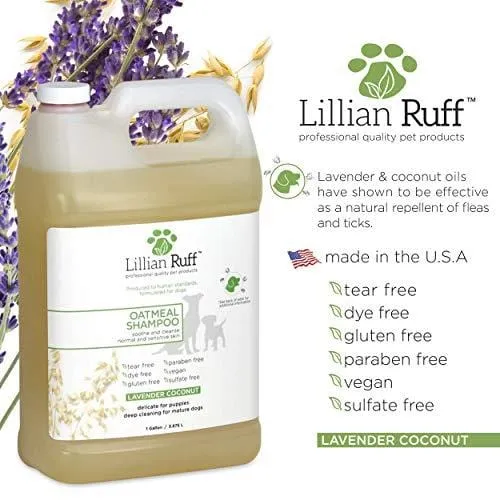 Lillian Ruff Oatmeal Dog Shampoo - Lavender Coconut Scent with Aloe - Deodorize and Soothe Dry Itchy Skin - Gentle Cleanser for Normal to Sensitive Skin - Made in USA