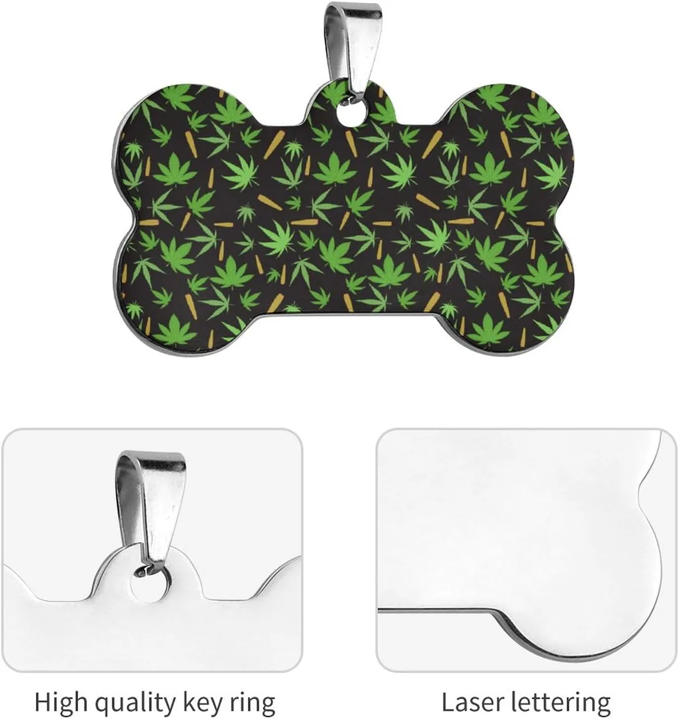 Marijuana Weed Pet ID Tags Personalized Stainless Steel Dog and Cat Tags Cute Collar Tag Bone Shape