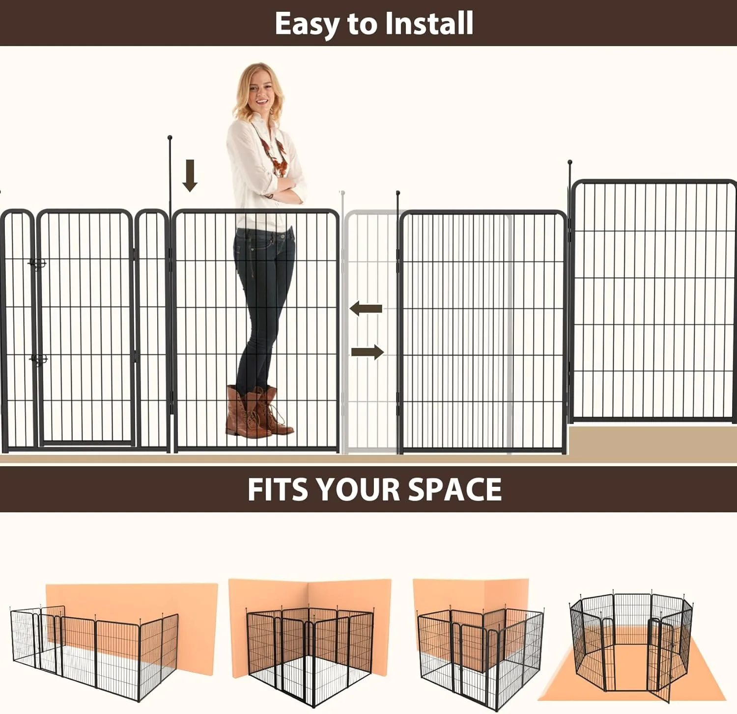 mestyl Dog Play Pen Indoors, Heavy Duty Metal Puppy Playpen, Portable Dog Exercise Pen Temporary Pet Fence with Gate, 40" Height 8 Panels Foldable Dog Kennel for Large/Medium/Small Dogs