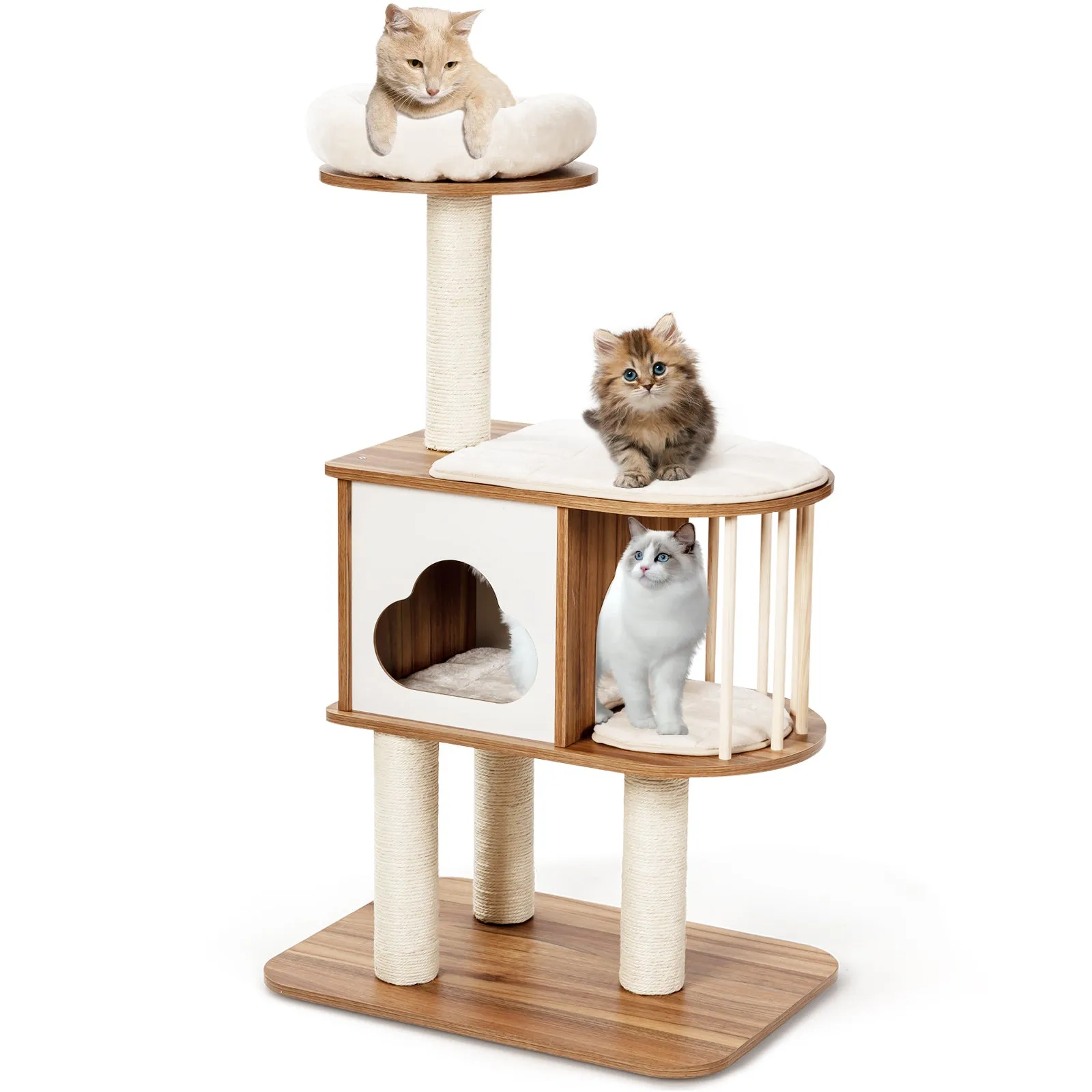 Modern Wooden Cat Tower with Platform-Brown