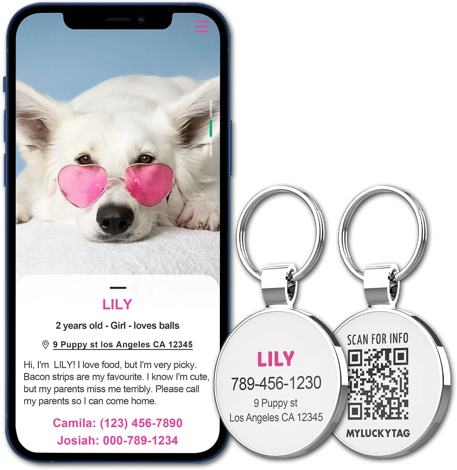 MYLUCKYTAG QR Code Personalized Pet ID Tags Dog Tags - Pet Online Profile - Scan QR Receive Instant Pet Location Alert Email
