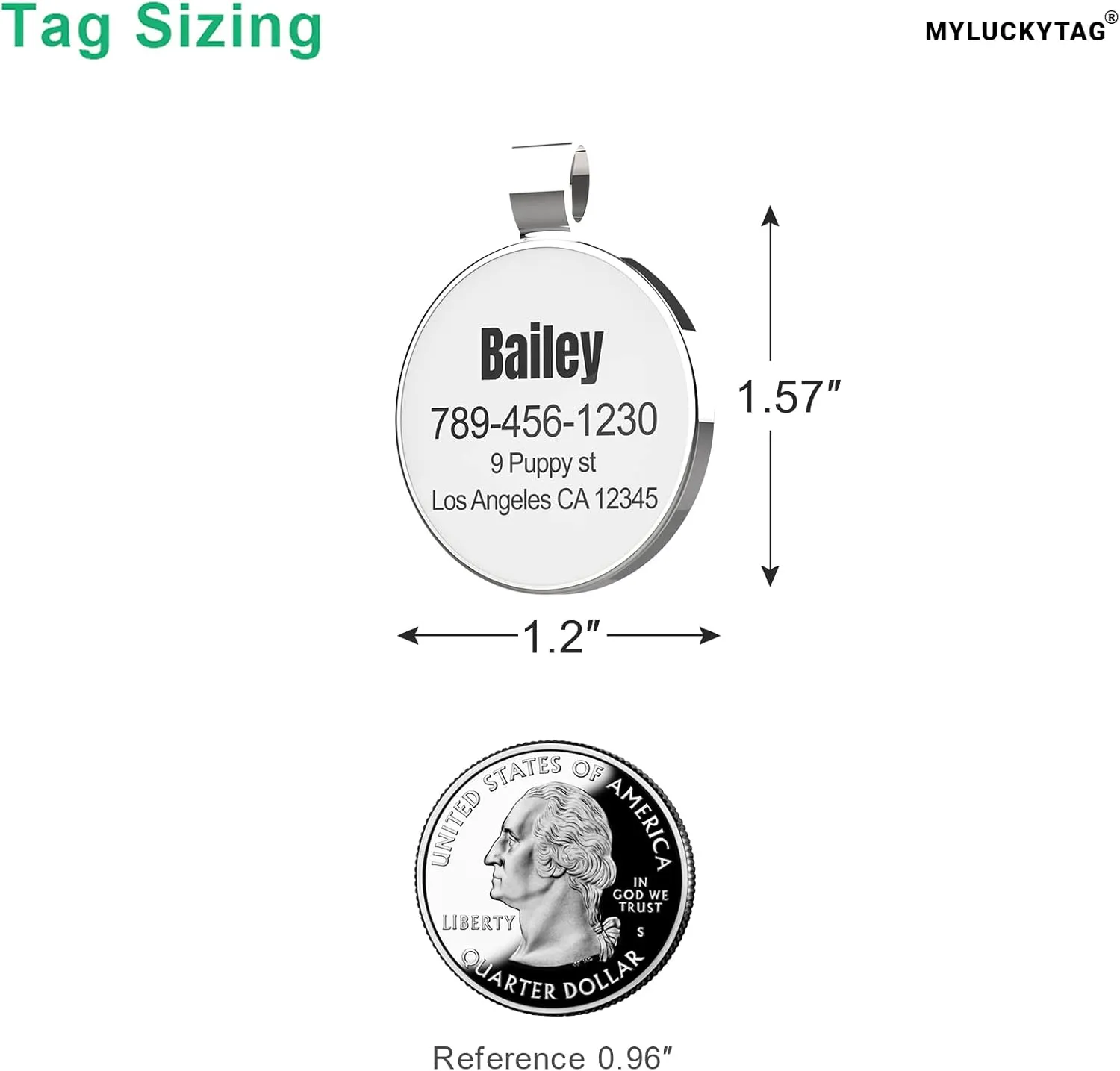 MYLUCKYTAG QR Code Personalized Pet ID Tags Dog Tags - Pet Online Profile - Scan QR Receive Instant Pet Location Alert Email
