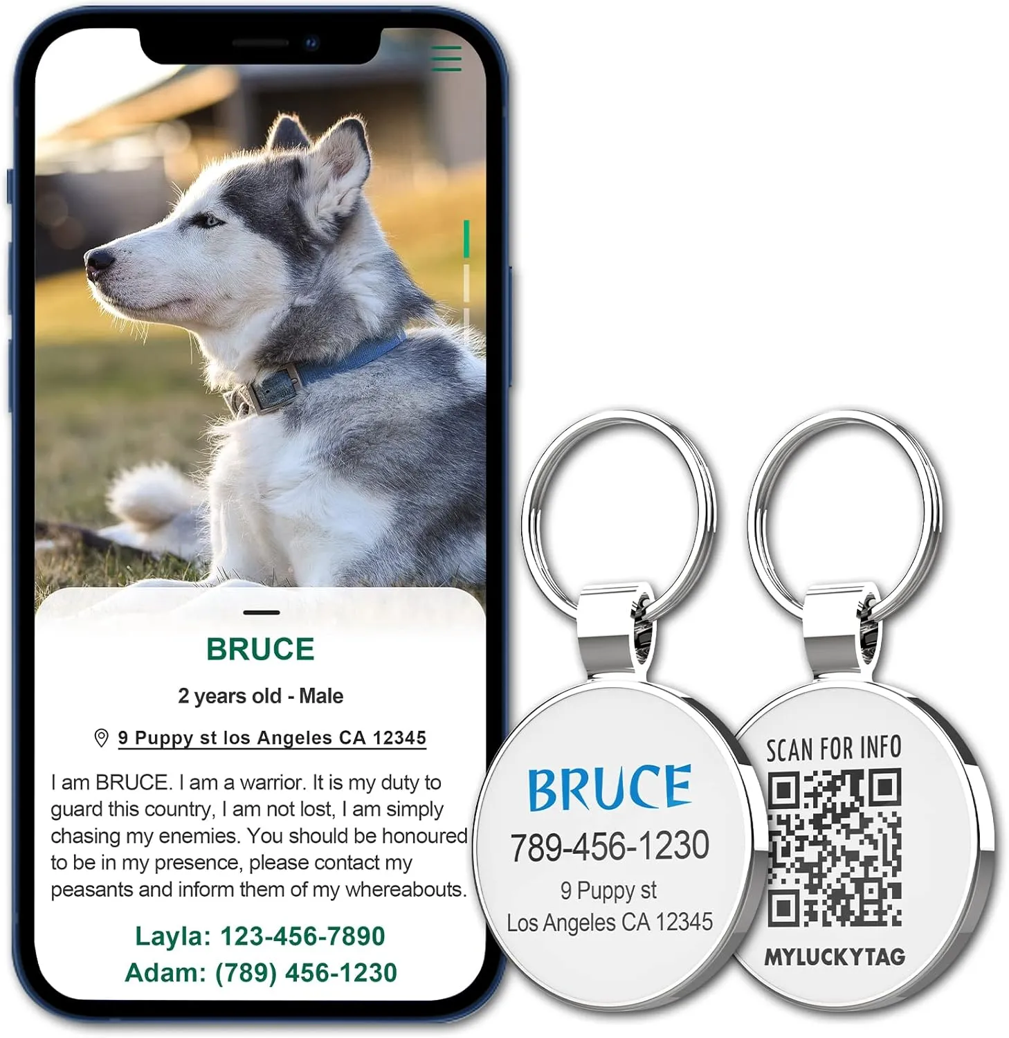 MYLUCKYTAG QR Code Personalized Pet ID Tags Dog Tags - Pet Online Profile - Scan QR Receive Instant Pet Location Alert Email