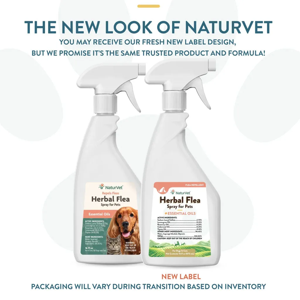 NaturVet Herbal Flea Spray for Pets with Essential Oils for Dogs & Cats, 16-oz