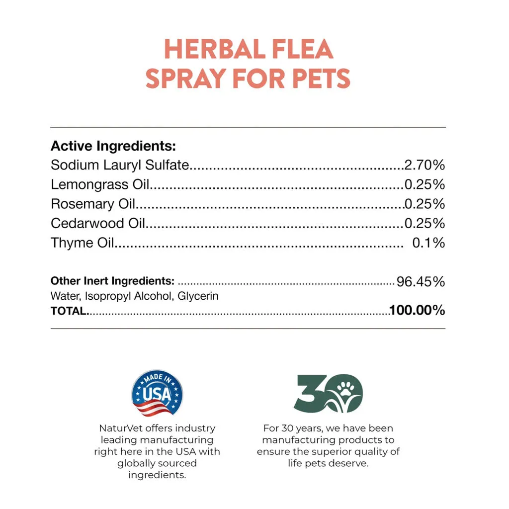 NaturVet Herbal Flea Spray for Pets with Essential Oils for Dogs & Cats, 16-oz