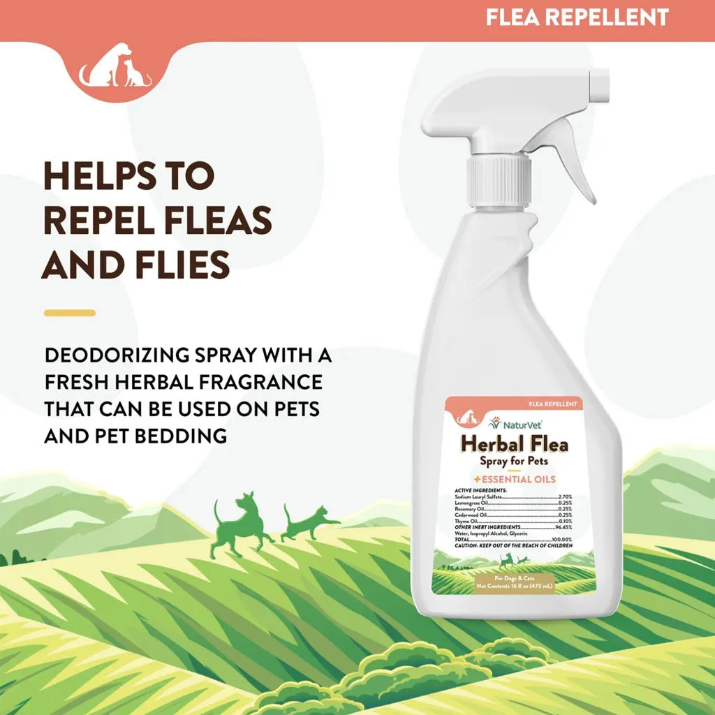NaturVet Herbal Flea Spray for Pets with Essential Oils for Dogs & Cats, 16-oz