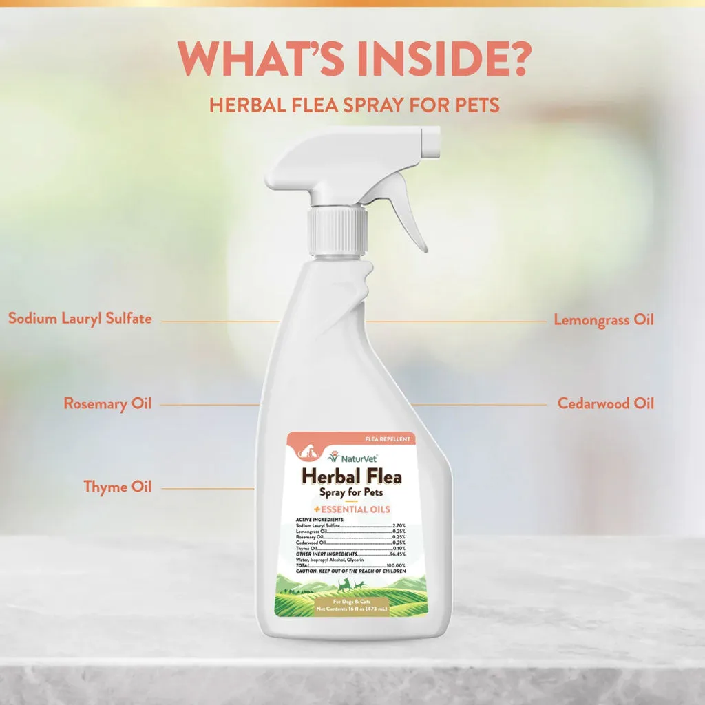 NaturVet Herbal Flea Spray for Pets with Essential Oils for Dogs & Cats, 16-oz