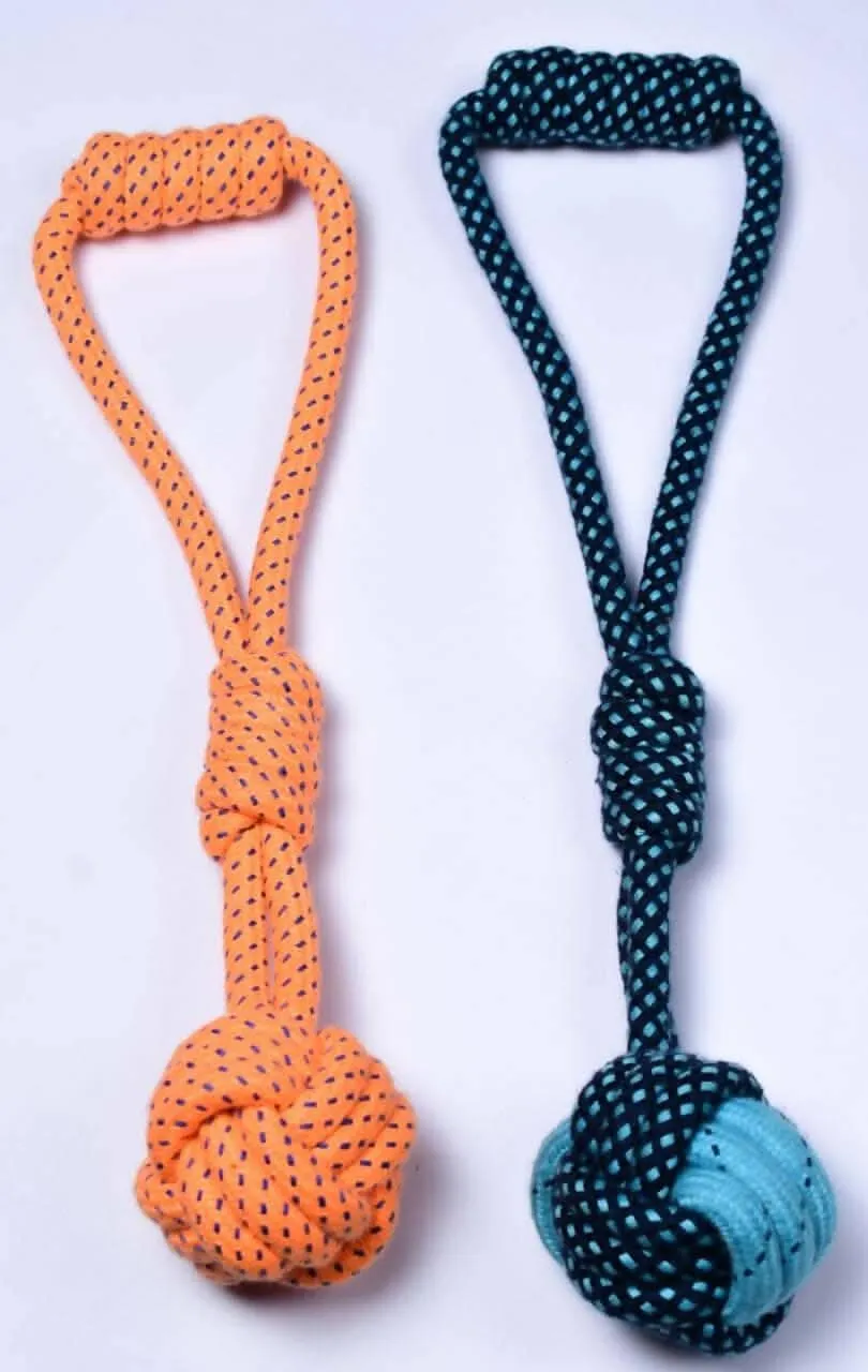 Non-toxic Durable Chew Rope Toys, Teeth Cleaning Braided Cotton Rope Handle Ball,Tug of War-Multicolor (Medium, pack of 2)