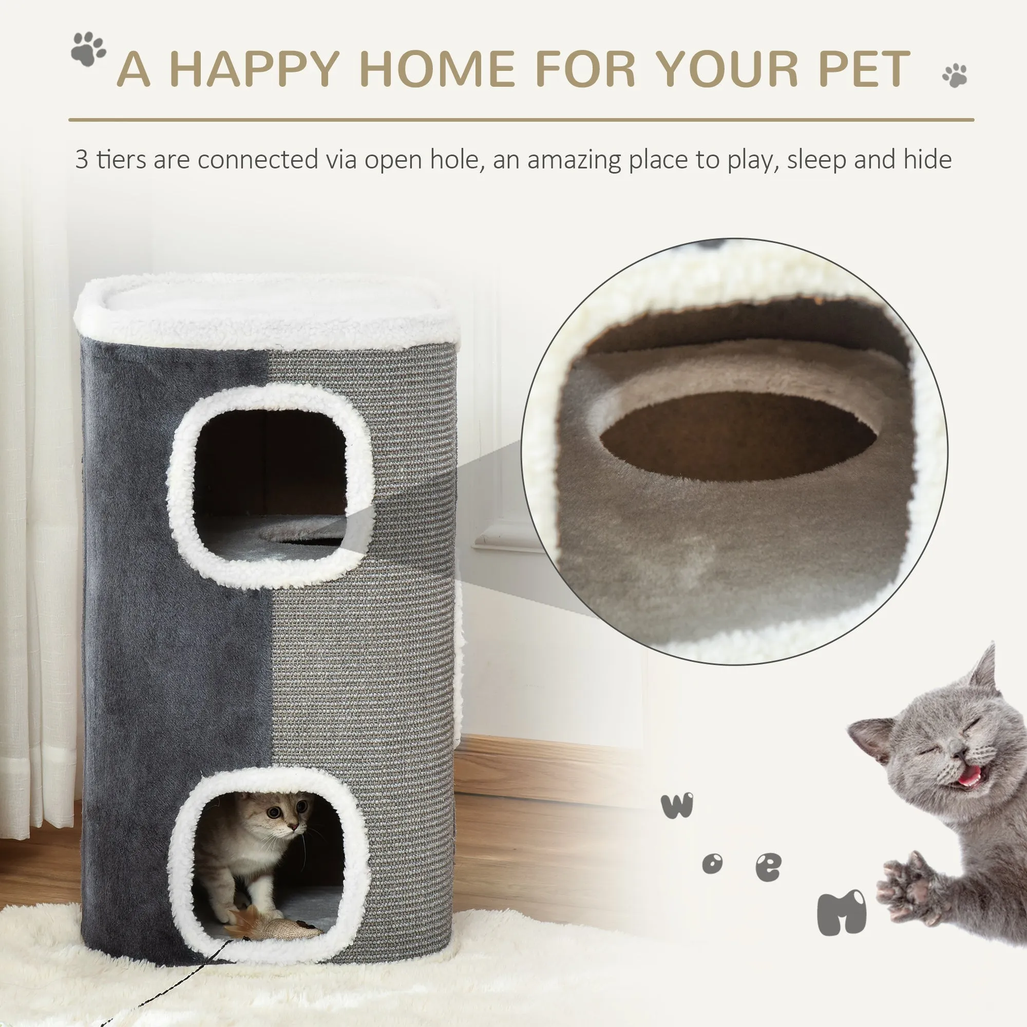 PawHut Cat Barrel Kitten Tree Tower Sisal Scratching Furniture Climbing Frame