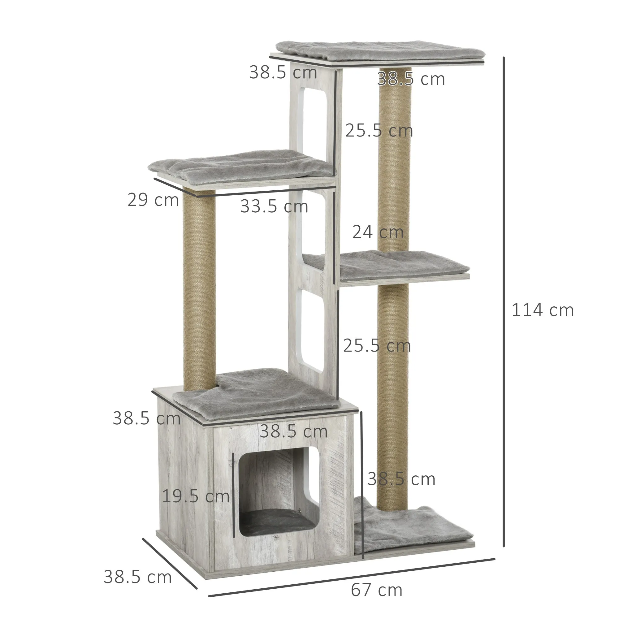 PawHut Cats 5-Tier Jute Rope Scratching Tree Grey