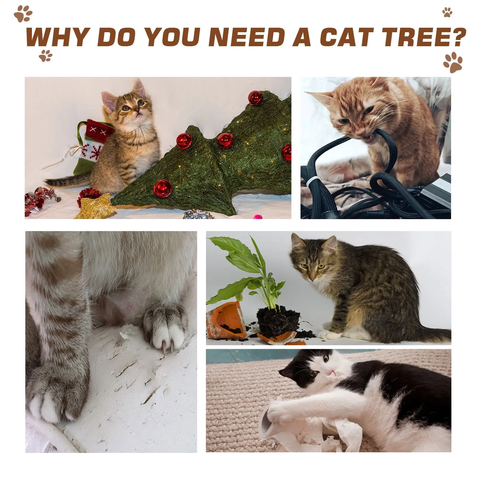 PawHut Cats 5-Tier Jute Rope Scratching Tree Grey