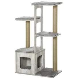 PawHut Cats 5-Tier Jute Rope Scratching Tree Grey