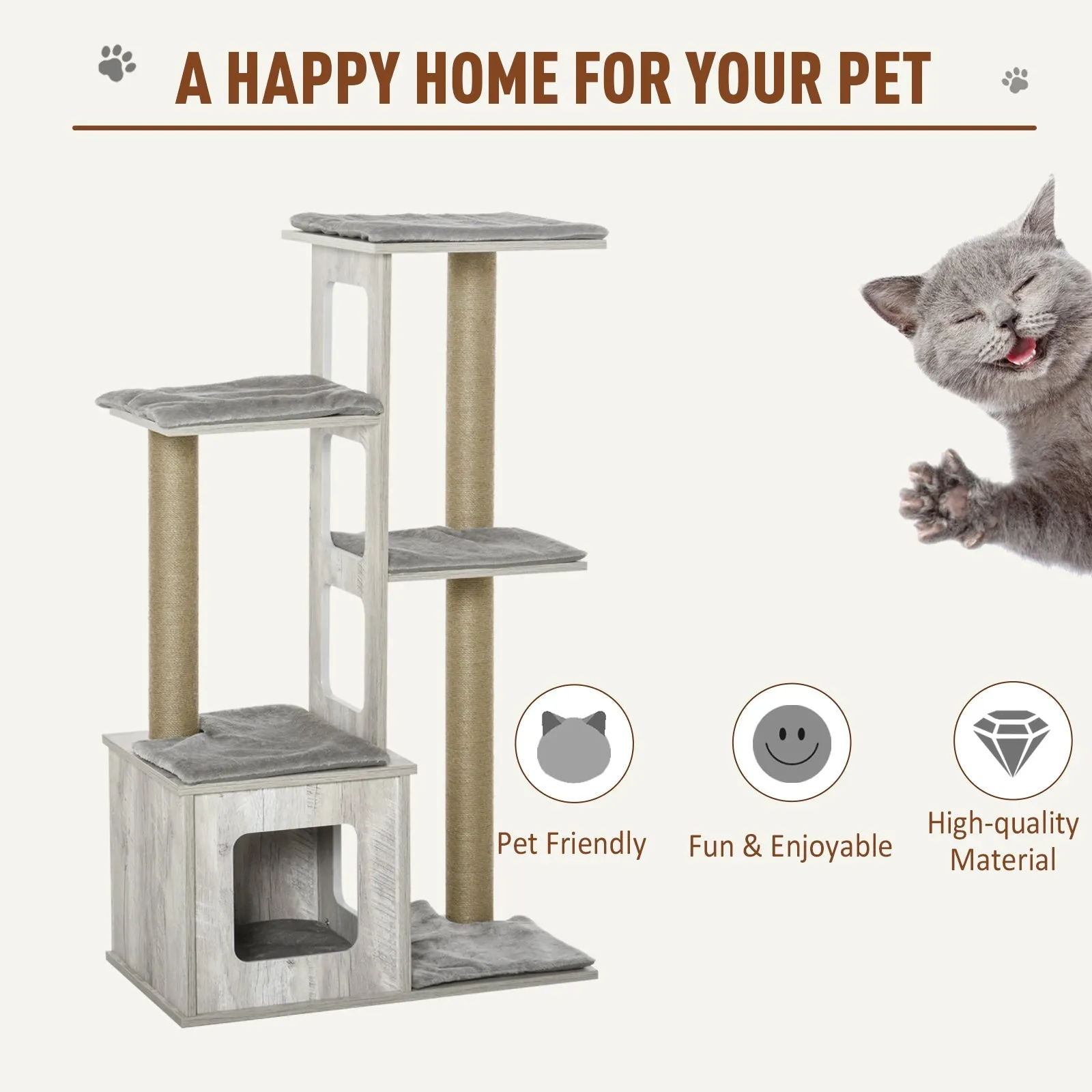 PawHut Cats 5-Tier Jute Rope Scratching Tree Grey