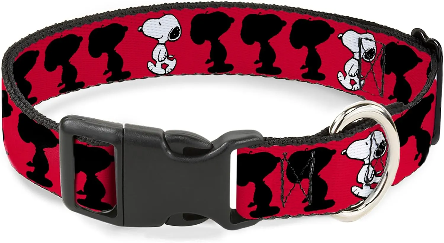 Peanuts Worldwide LLC Pet Collar, Dog Collar Plastic Buckle, Peanuts Snoopy Walking Silhouette Pose Red Black White, 16 to 23 Inches 1.5 Inch Wide