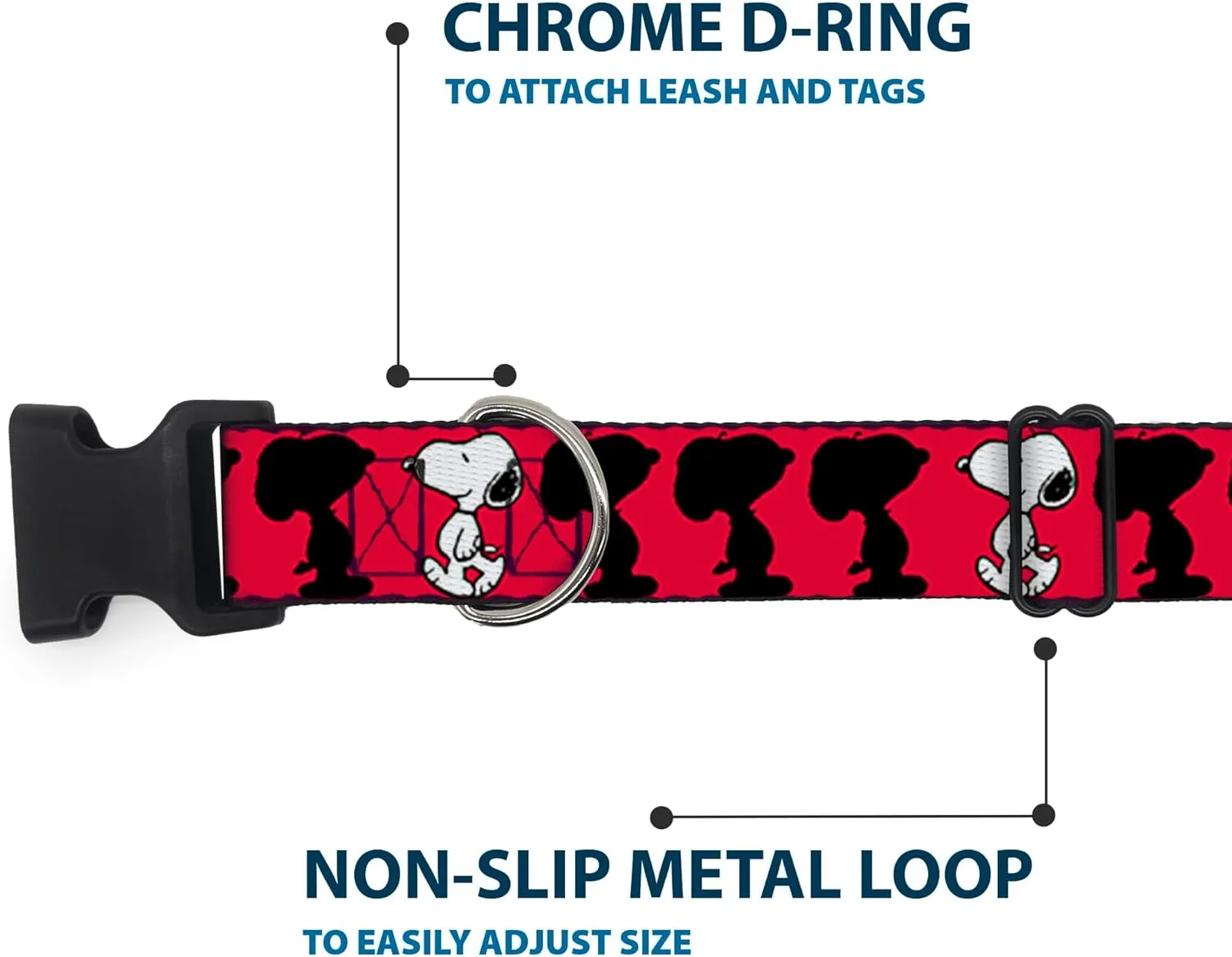 Peanuts Worldwide LLC Pet Collar, Dog Collar Plastic Buckle, Peanuts Snoopy Walking Silhouette Pose Red Black White, 16 to 23 Inches 1.5 Inch Wide