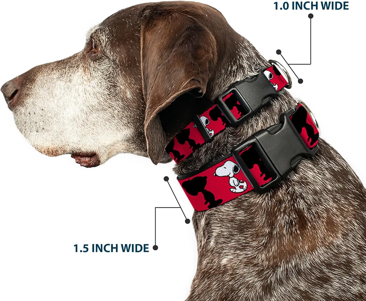 Peanuts Worldwide LLC Pet Collar, Dog Collar Plastic Buckle, Peanuts Snoopy Walking Silhouette Pose Red Black White, 16 to 23 Inches 1.5 Inch Wide