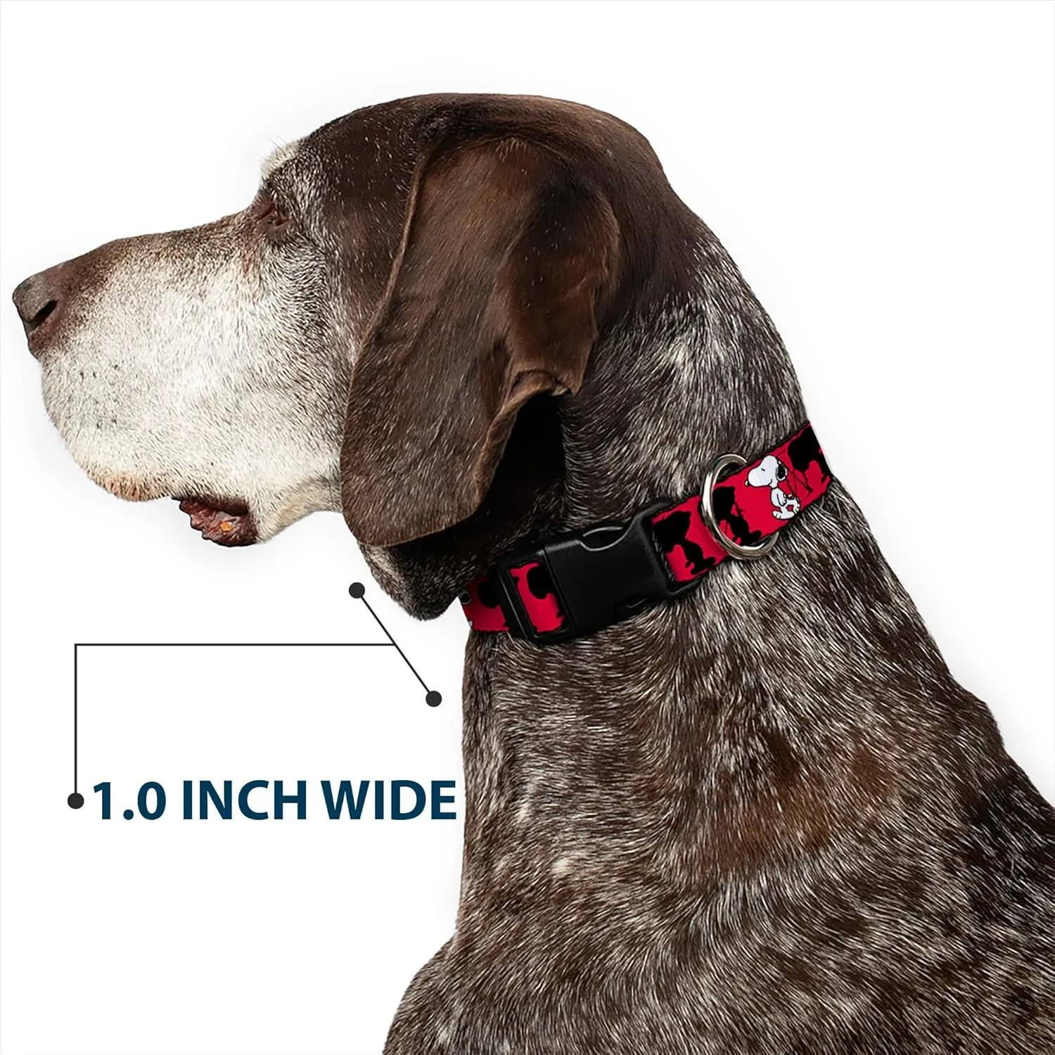 Peanuts Worldwide LLC Pet Collar, Dog Collar Plastic Buckle, Peanuts Snoopy Walking Silhouette Pose Red Black White, 16 to 23 Inches 1.5 Inch Wide
