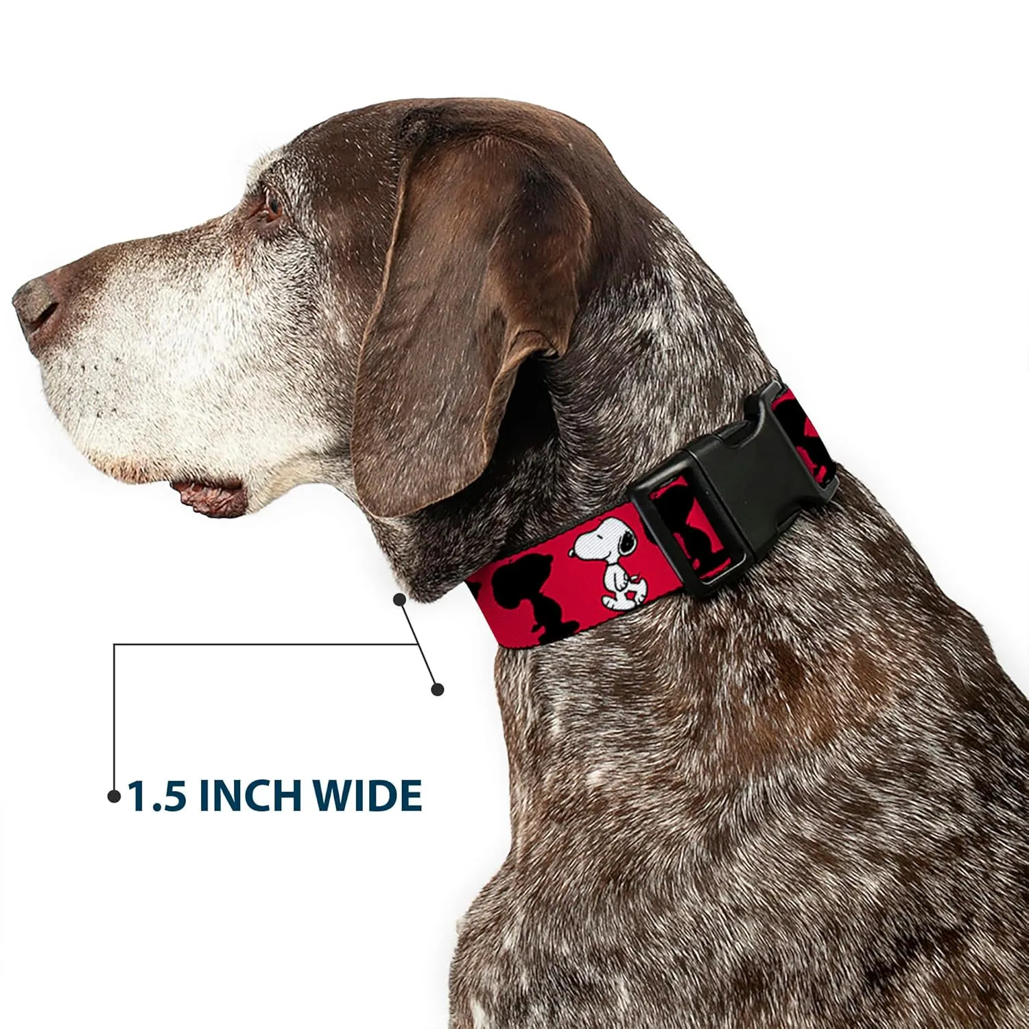 Peanuts Worldwide LLC Pet Collar, Dog Collar Plastic Buckle, Peanuts Snoopy Walking Silhouette Pose Red Black White, 16 to 23 Inches 1.5 Inch Wide