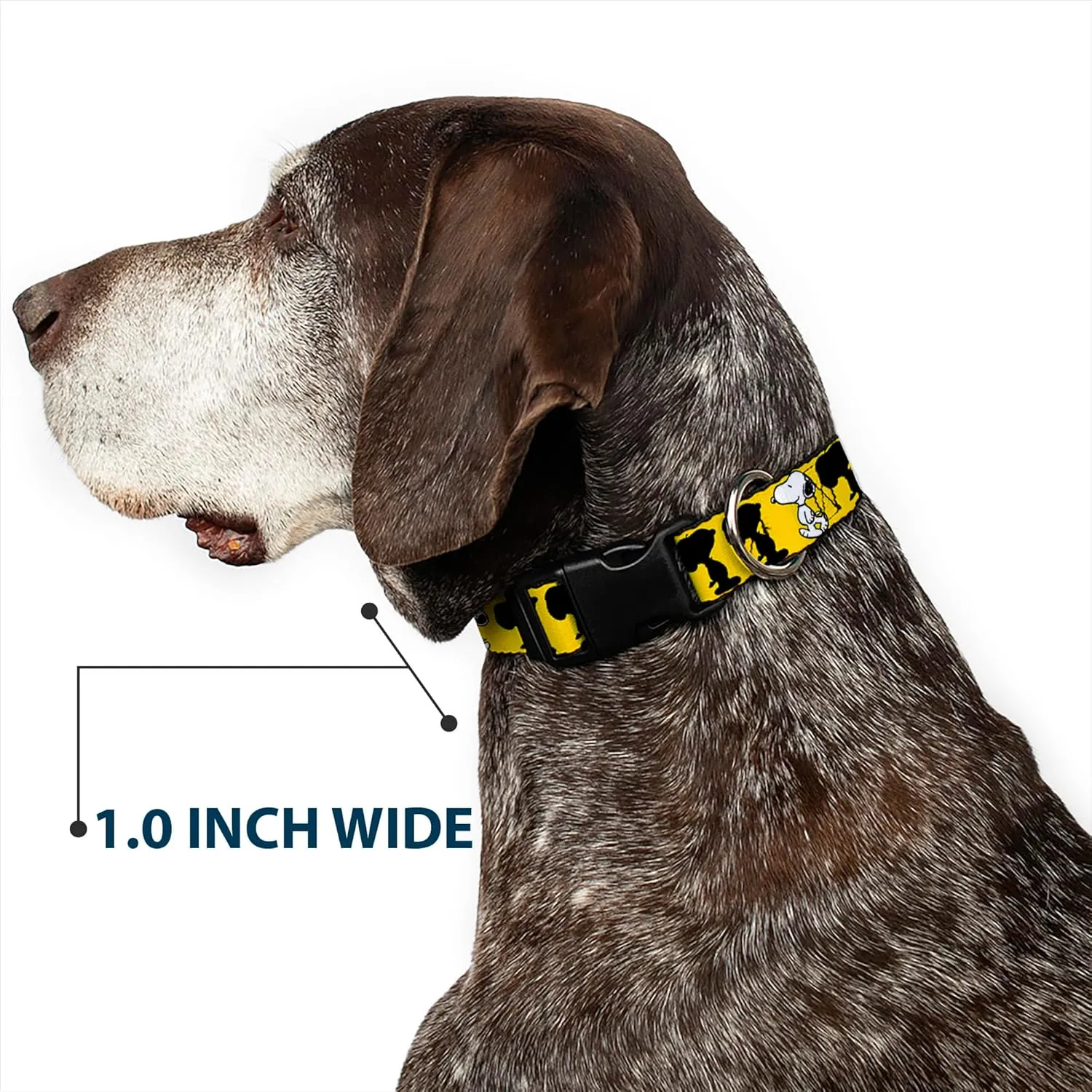 Peanuts Worldwide LLC Pet Collar, Dog Collar Plastic Buckle, Peanuts Snoopy Walking Silhouette Pose Yellow Black White, 16 to 23 Inches 1.5 Inch Wide