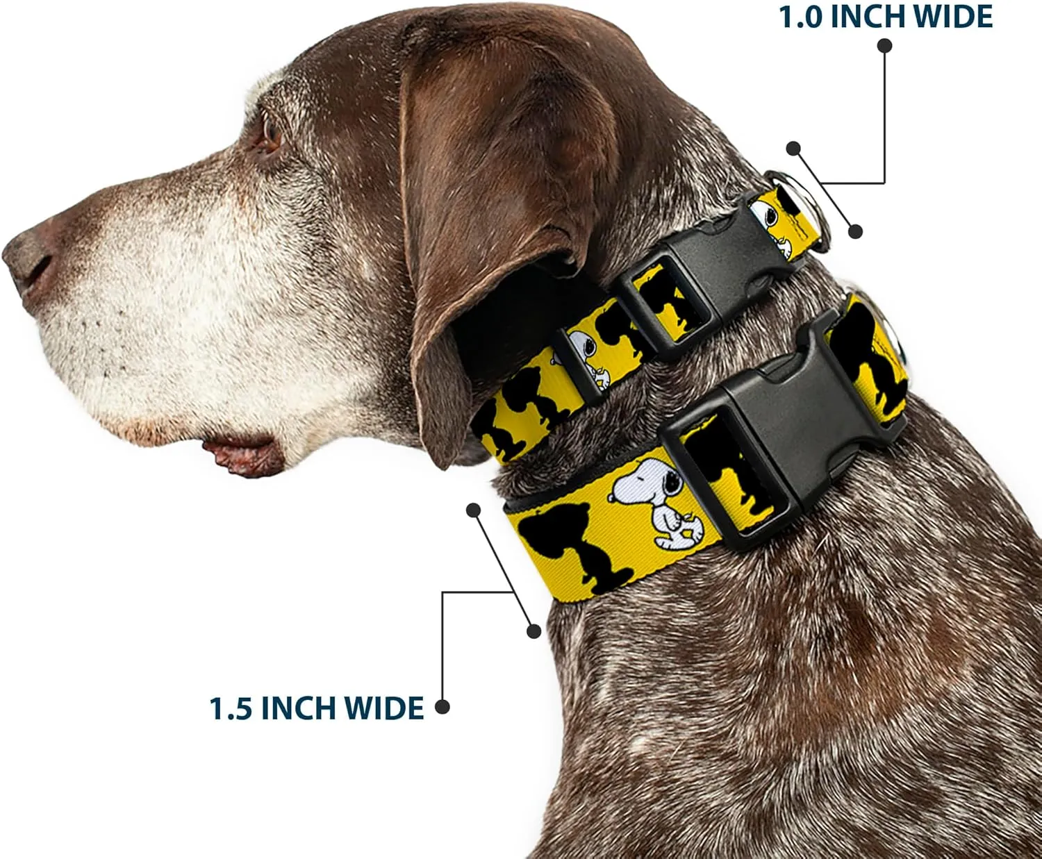 Peanuts Worldwide LLC Pet Collar, Dog Collar Plastic Buckle, Peanuts Snoopy Walking Silhouette Pose Yellow Black White, 16 to 23 Inches 1.5 Inch Wide