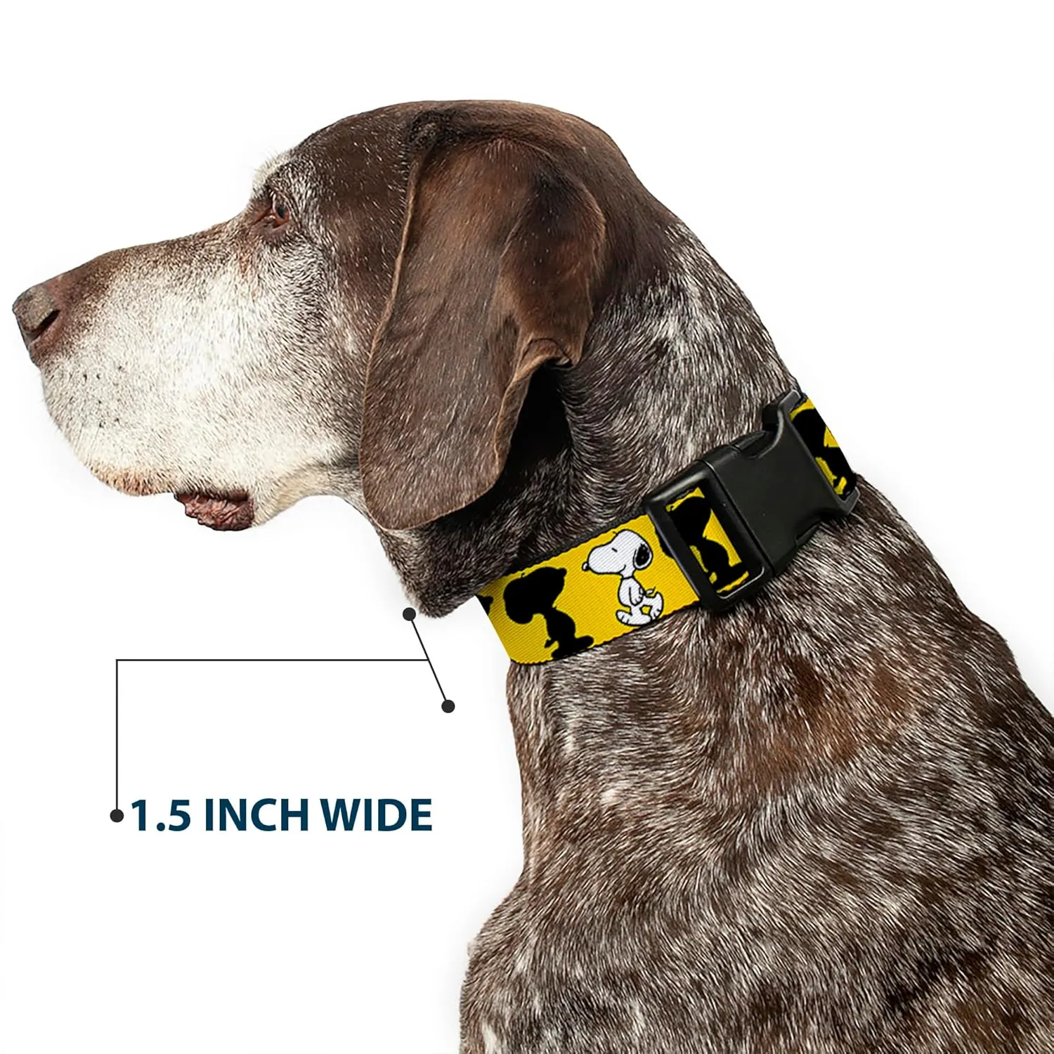 Peanuts Worldwide LLC Pet Collar, Dog Collar Plastic Buckle, Peanuts Snoopy Walking Silhouette Pose Yellow Black White, 16 to 23 Inches 1.5 Inch Wide