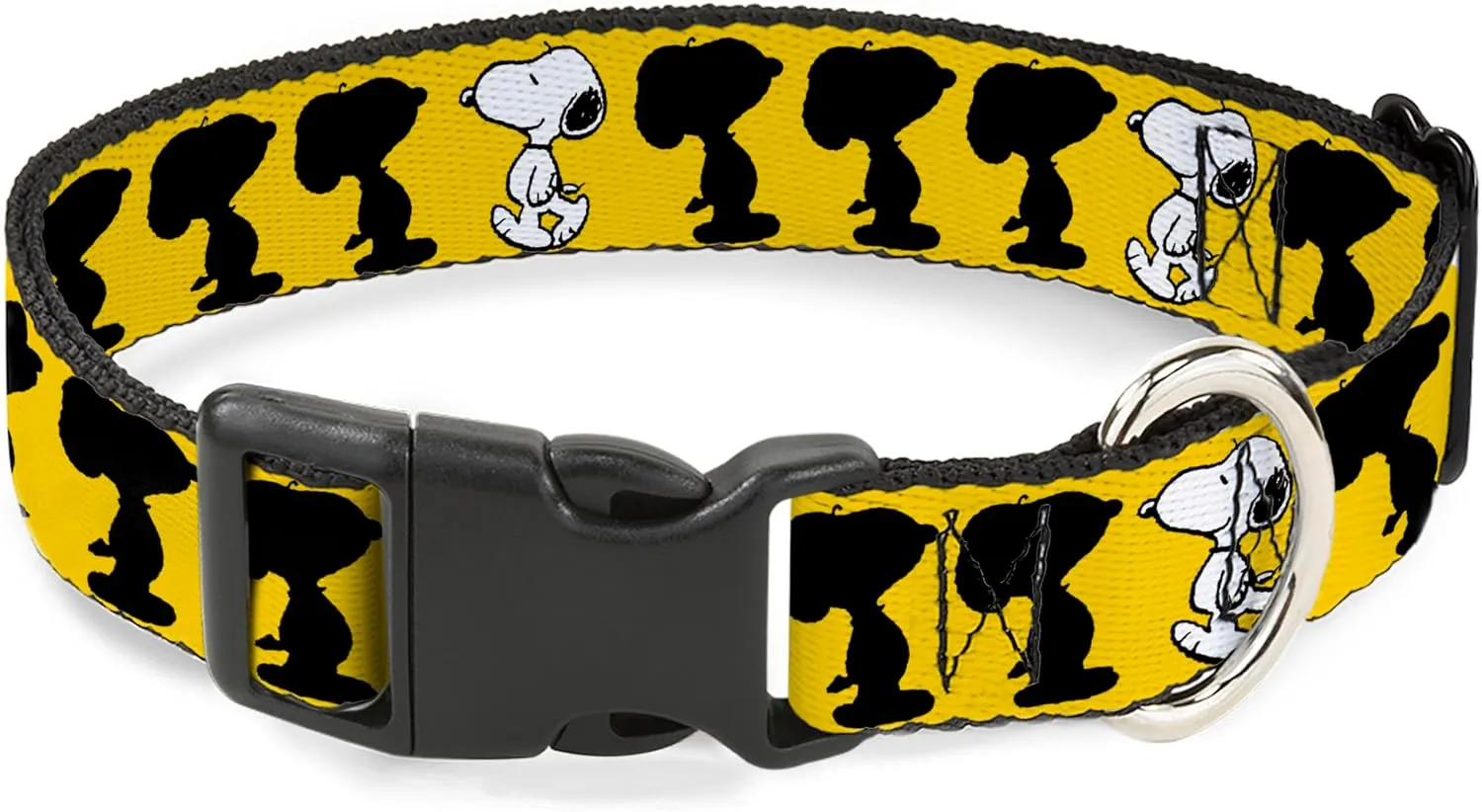 Peanuts Worldwide LLC Pet Collar, Dog Collar Plastic Buckle, Peanuts Snoopy Walking Silhouette Pose Yellow Black White, 16 to 23 Inches 1.5 Inch Wide