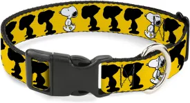 Peanuts Worldwide LLC Pet Collar, Dog Collar Plastic Buckle, Peanuts Snoopy Walking Silhouette Pose Yellow Black White, 16 to 23 Inches 1.5 Inch Wide