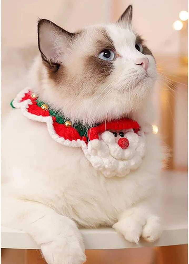 Pet Collars Hand-Woven Scarf Knitted Dog Collar Cat Christmas Knitted Woolen Collar Scarf 2 Pack Santa Claus&Elk S