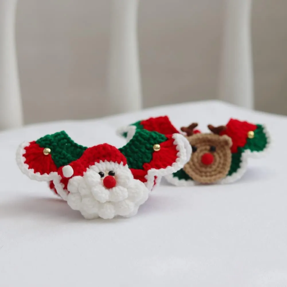 Pet Collars Hand-Woven Scarf Knitted Dog Collar Cat Christmas Knitted Woolen Collar Scarf 2 Pack Santa Claus&Elk S