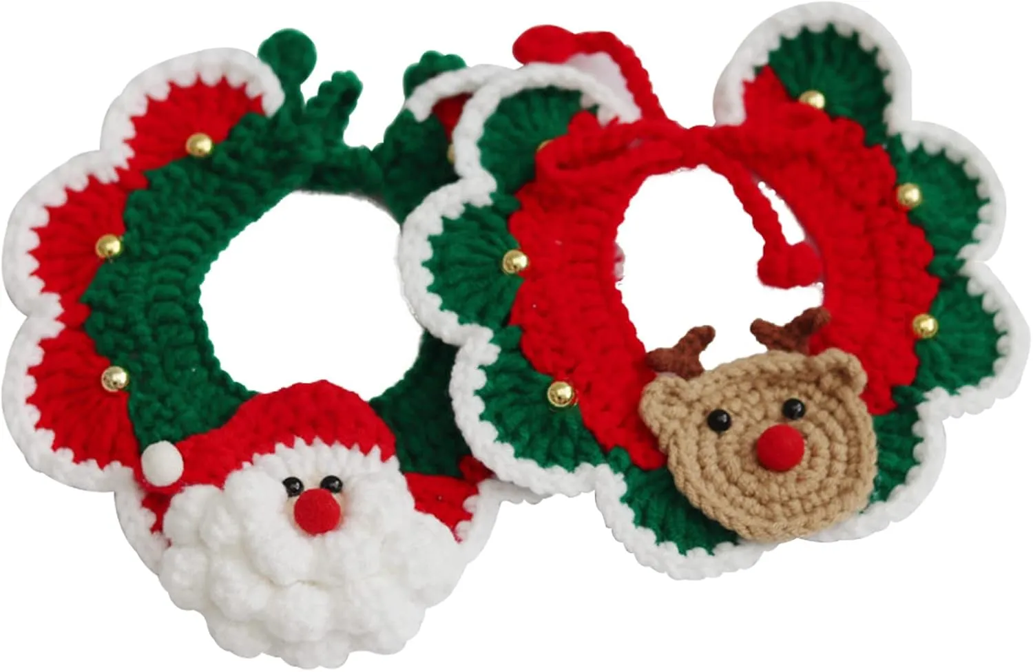 Pet Collars Hand-Woven Scarf Knitted Dog Collar Cat Christmas Knitted Woolen Collar Scarf 2 Pack Santa Claus&Elk S