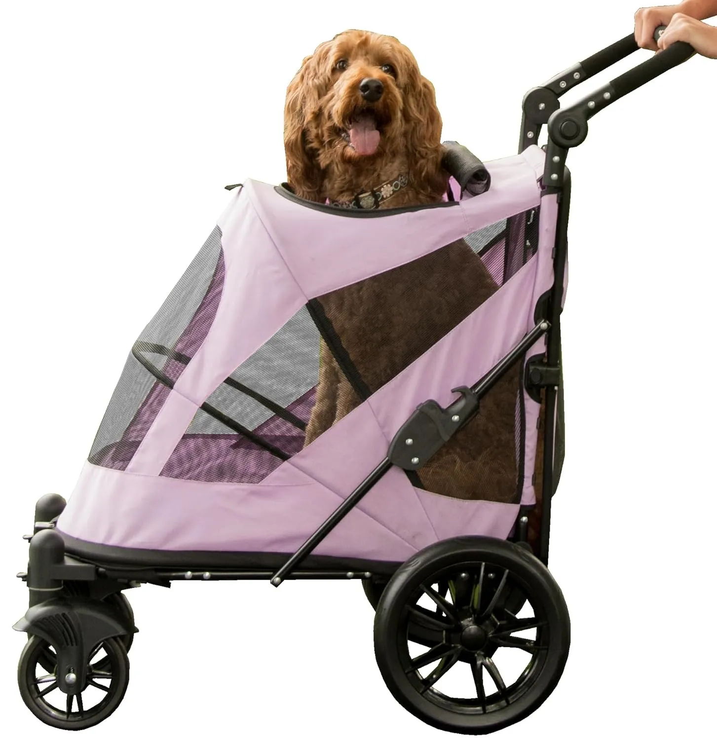 Pet Gear NO-Zip Pet Stroller with Dual Entry, Push Button Zipperless Entry for Single or Multiple Dogs/Cats, Pet Can Easily Walk in/Out, No Need to Lift Pet, Gel-Filled Tires, 1 Model, Larkspur