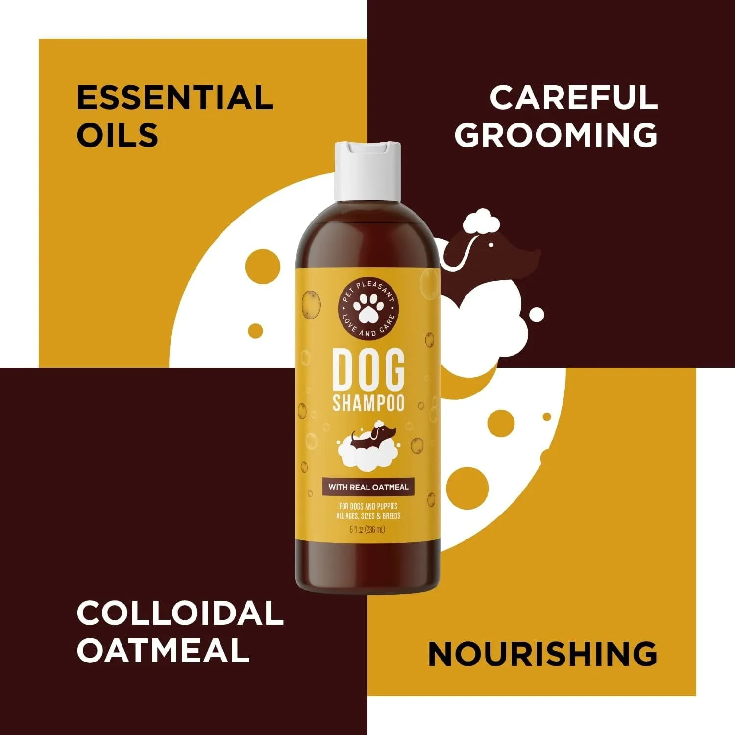 Pet Oatmeal Shampoo for Dogs and Puppies - Moisturizing Oatmeal Dog Shampoo for Dry Skin and Cleansing Dog Care - Puppy Shampoo for Dog Bath and Dog Grooming Care, 8 fl oz