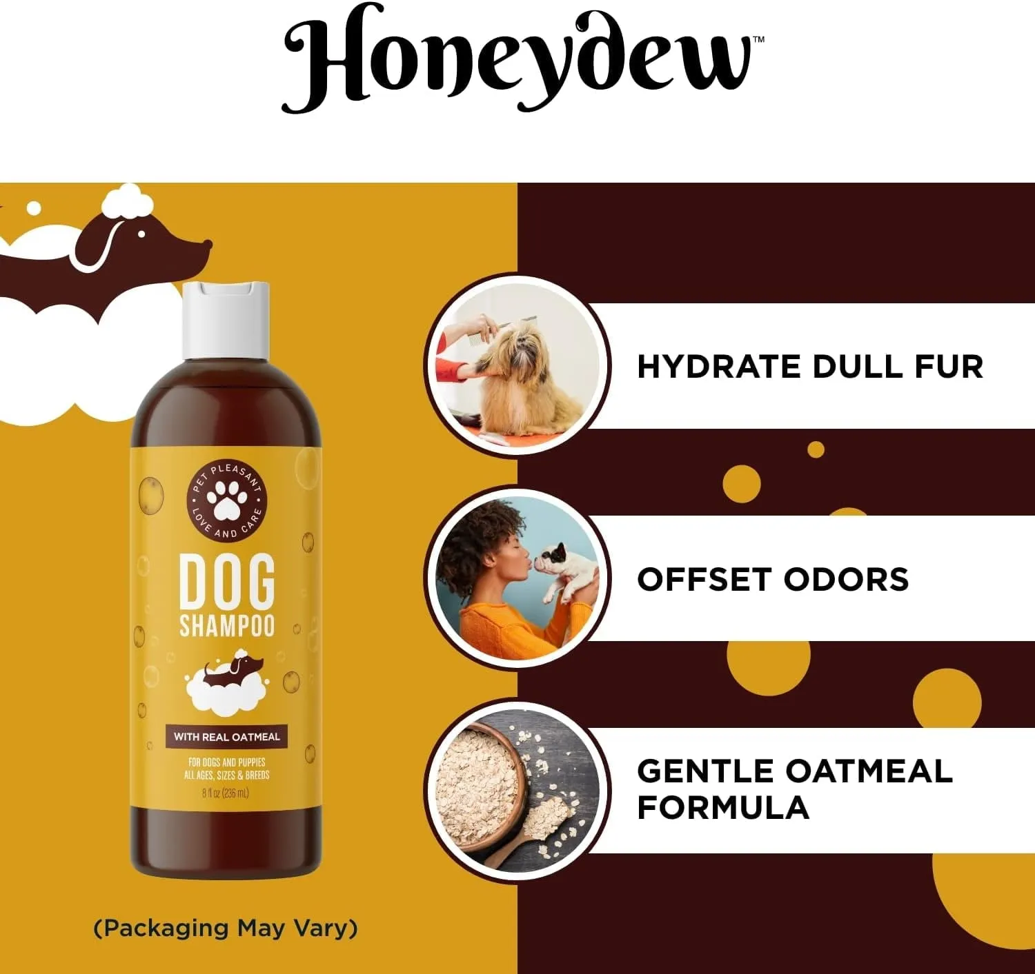 Pet Oatmeal Shampoo for Dogs and Puppies - Moisturizing Oatmeal Dog Shampoo for Dry Skin and Cleansing Dog Care - Puppy Shampoo for Dog Bath and Dog Grooming Care, 8 fl oz