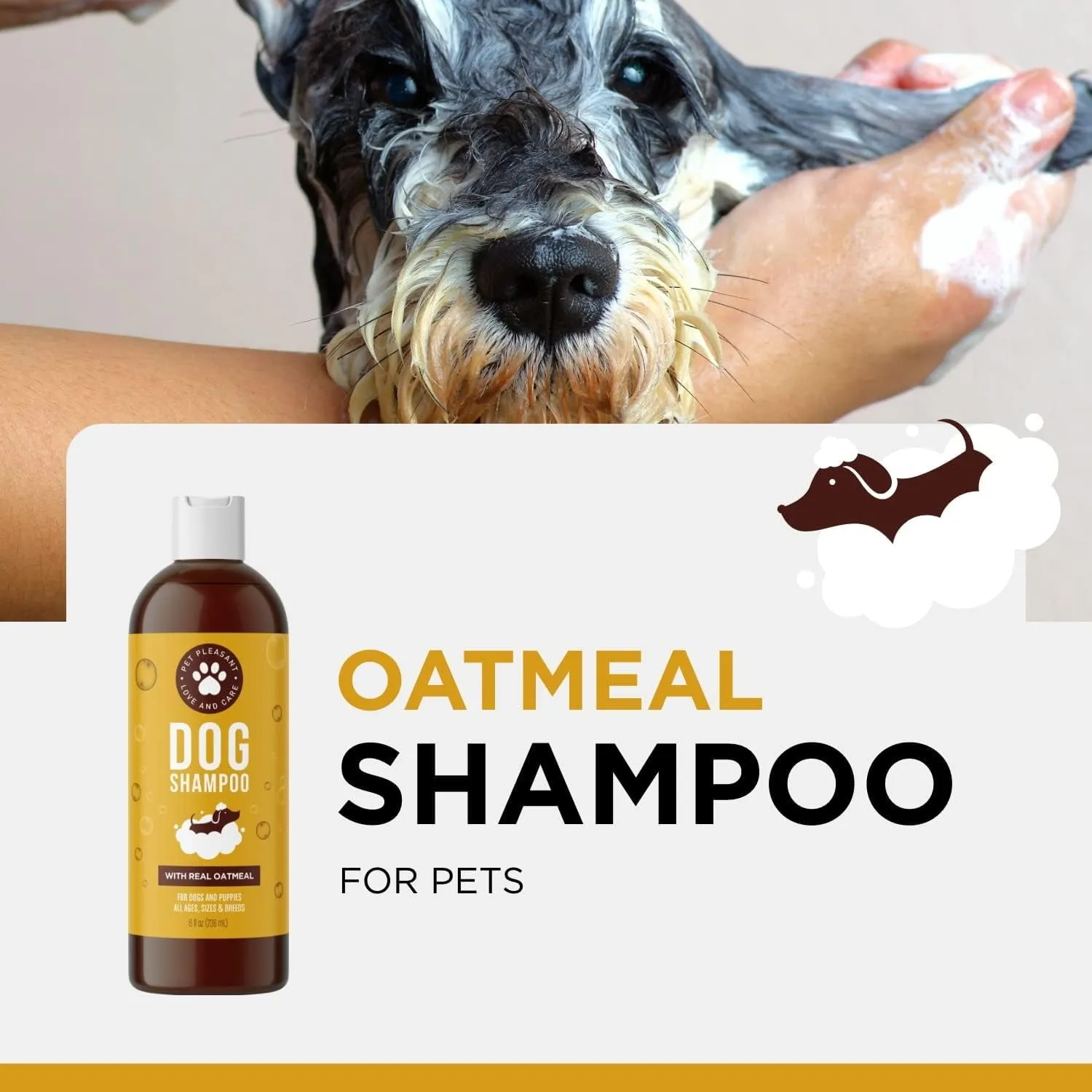 Pet Oatmeal Shampoo for Dogs and Puppies - Moisturizing Oatmeal Dog Shampoo for Dry Skin and Cleansing Dog Care - Puppy Shampoo for Dog Bath and Dog Grooming Care, 8 fl oz