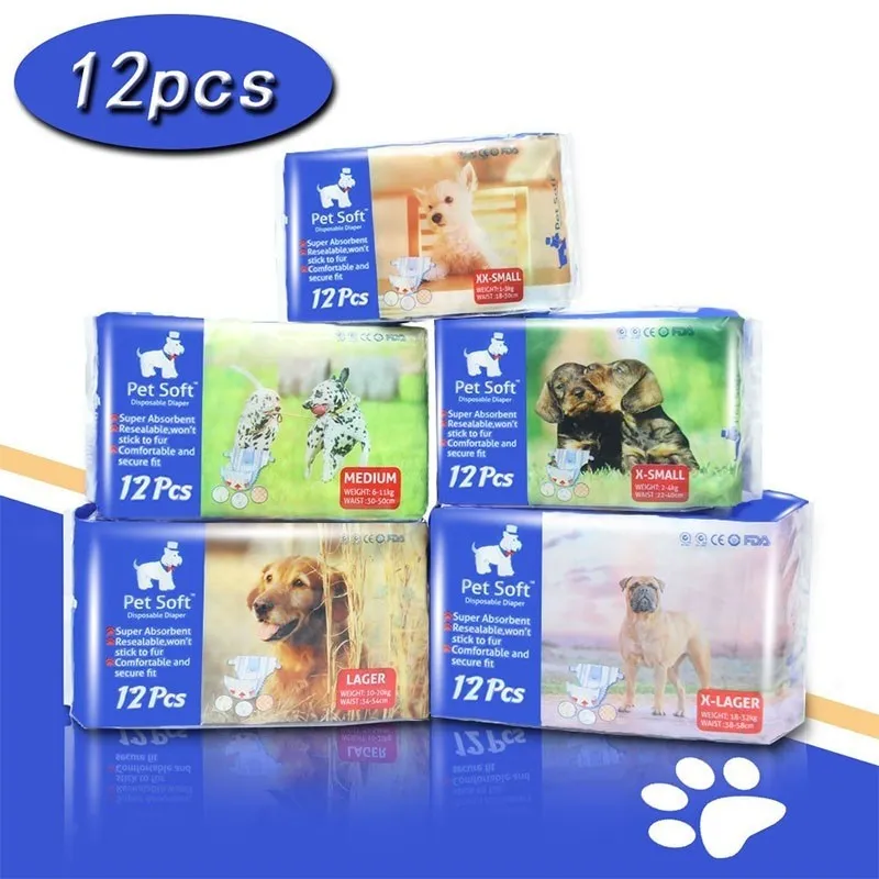 Pet Soft Pet Disposable Female Puppy Dog Diaper 22-40cm (xs) 12pcs