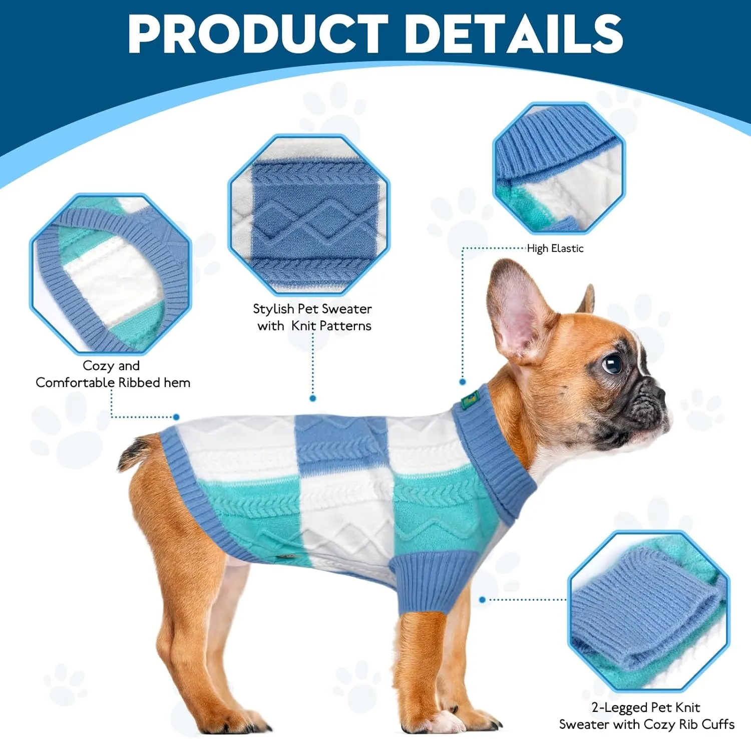 Pet Sweaters,Turtleneck Pullover Dog Sweater,Pet Sweaters for Dogs,Pet Clothes,Pet Clothing,Suitable for All Types of Dogs and Most Seasons (Blue Group,S)